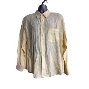 MINE London Milan New York Yellow Linen Long Sleeve Button Up Shirt Men XL